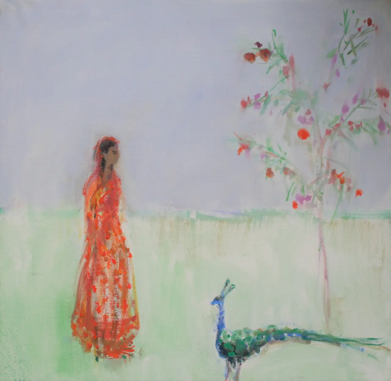 Ann Shrager - lady and peacock