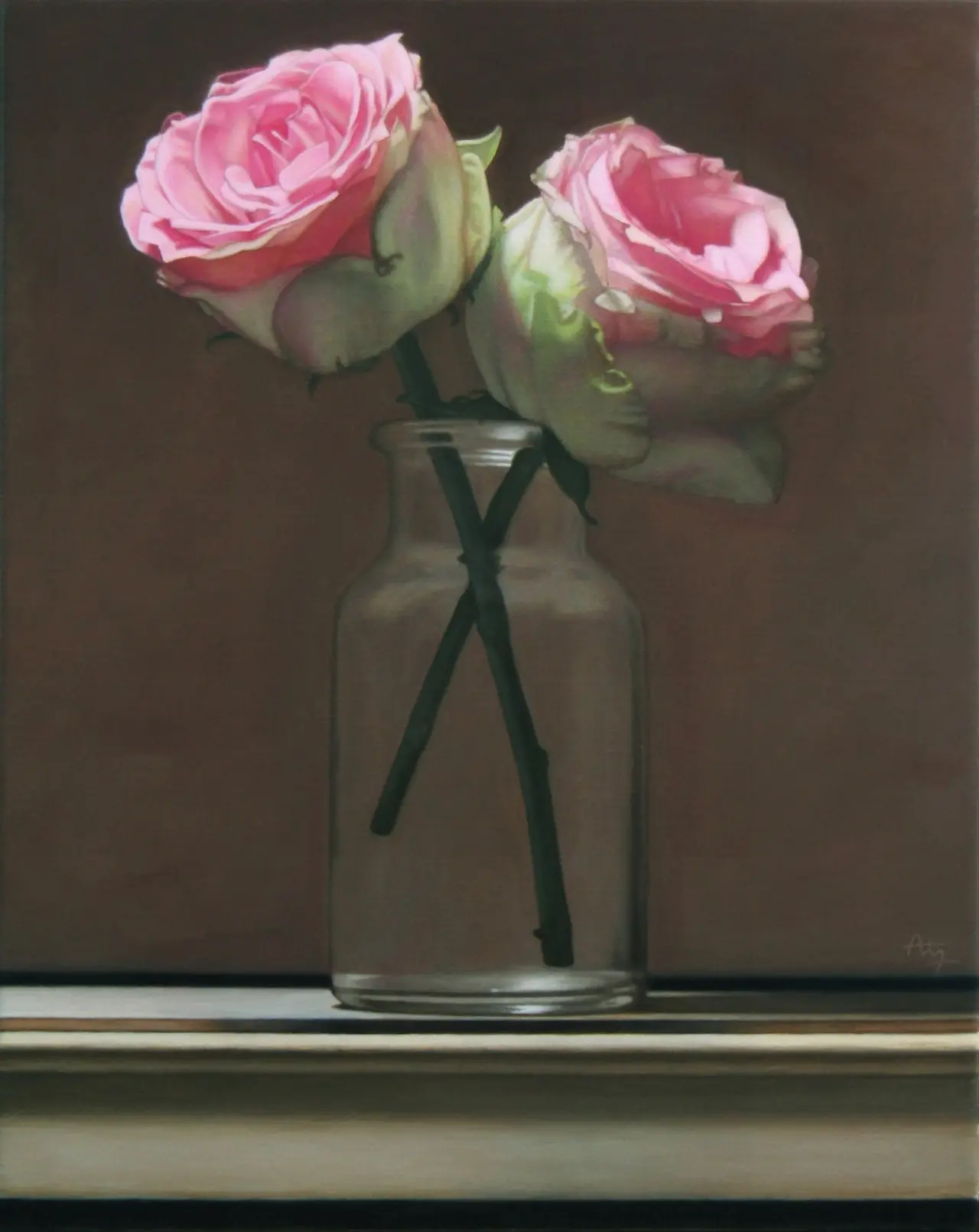 Anthony Ellis - still life with glass vase and roses