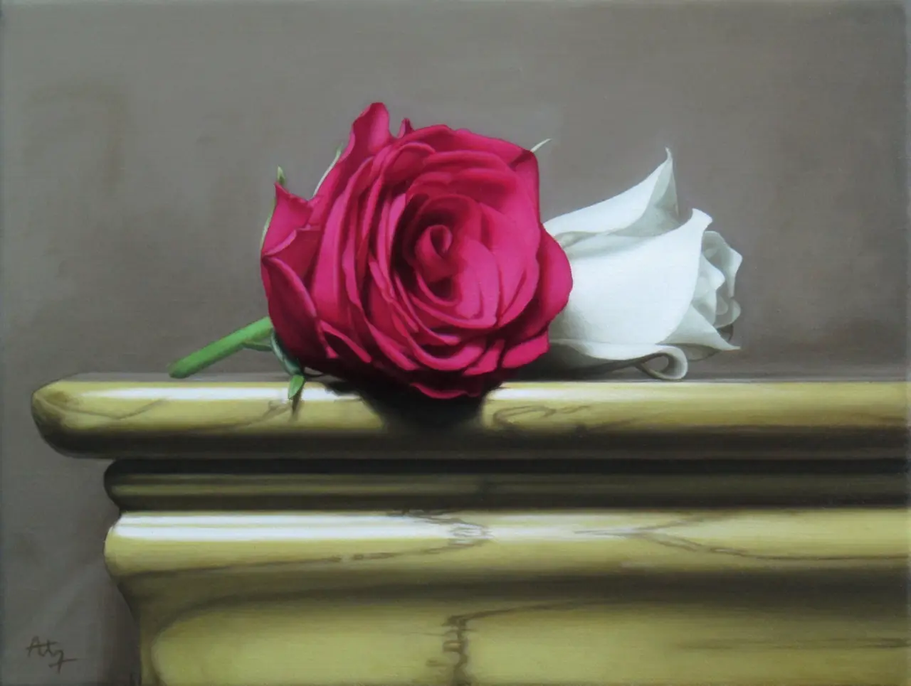 Anthony Ellis - still life with red and white roses
