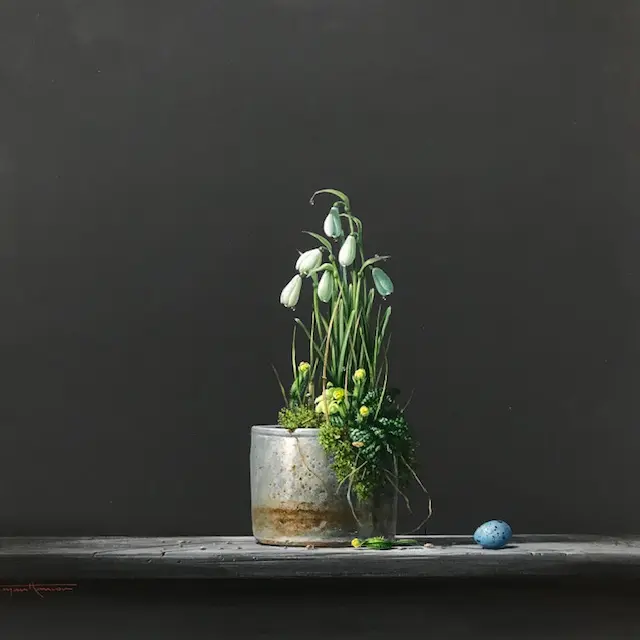 Bryan Hanlon - snowdrops, primroses and thrushes egg