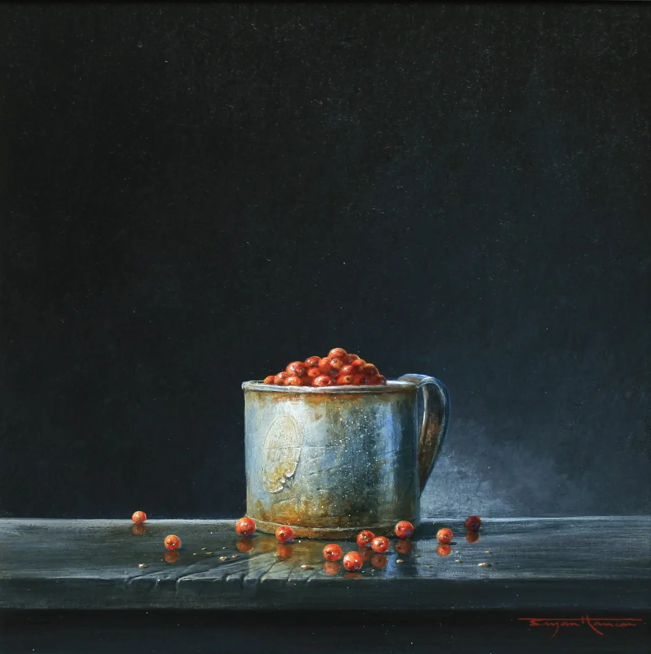 Bryan Hanlon - tin mug and redcurrants