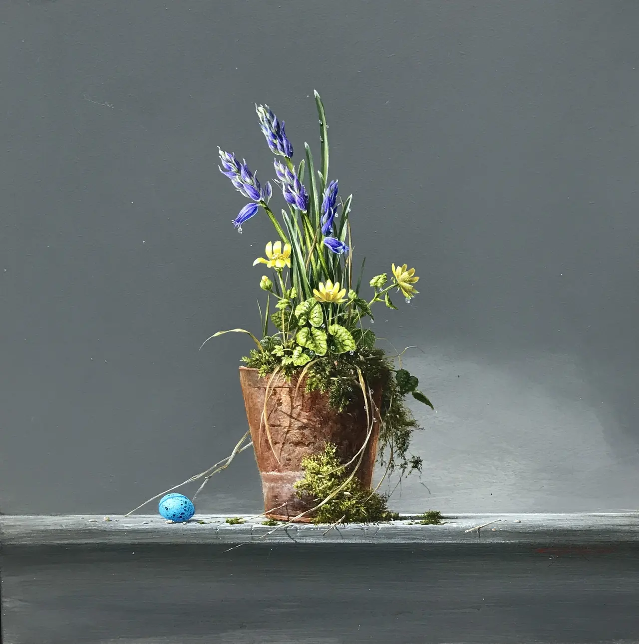 Bryan Hanlon - bluebells, celandine & thrush egg