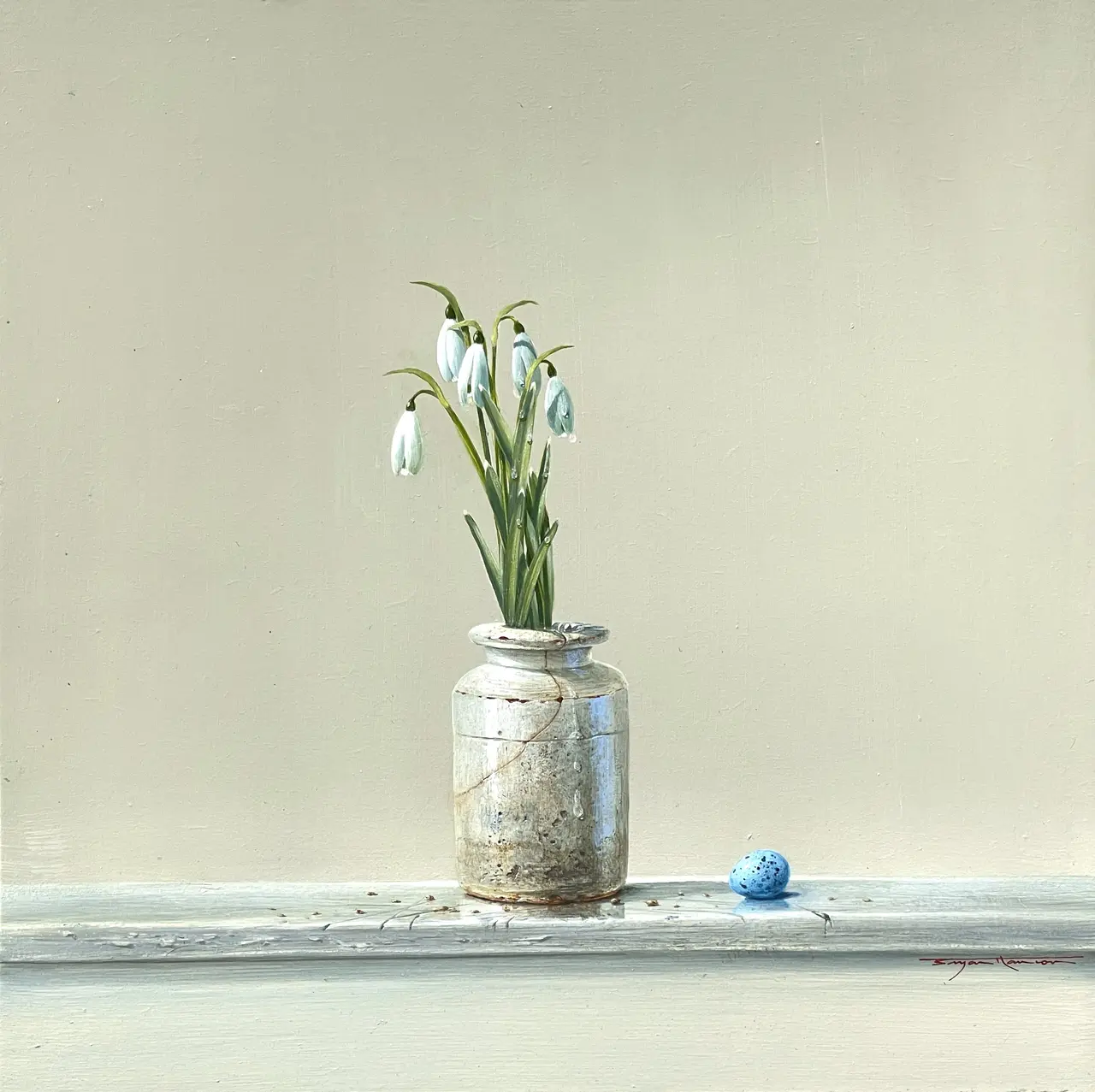 Bryan Hanlon - snowdrops and song thrush egg