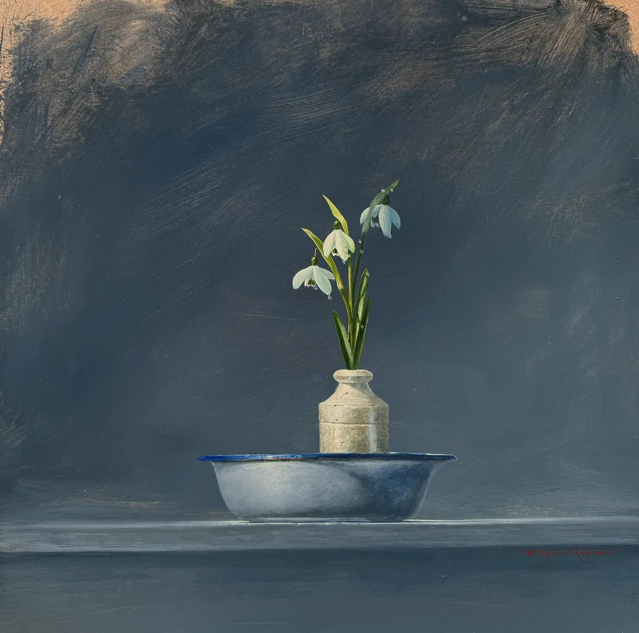 Bryan Hanlon - three snowdrops and a tin bowl
