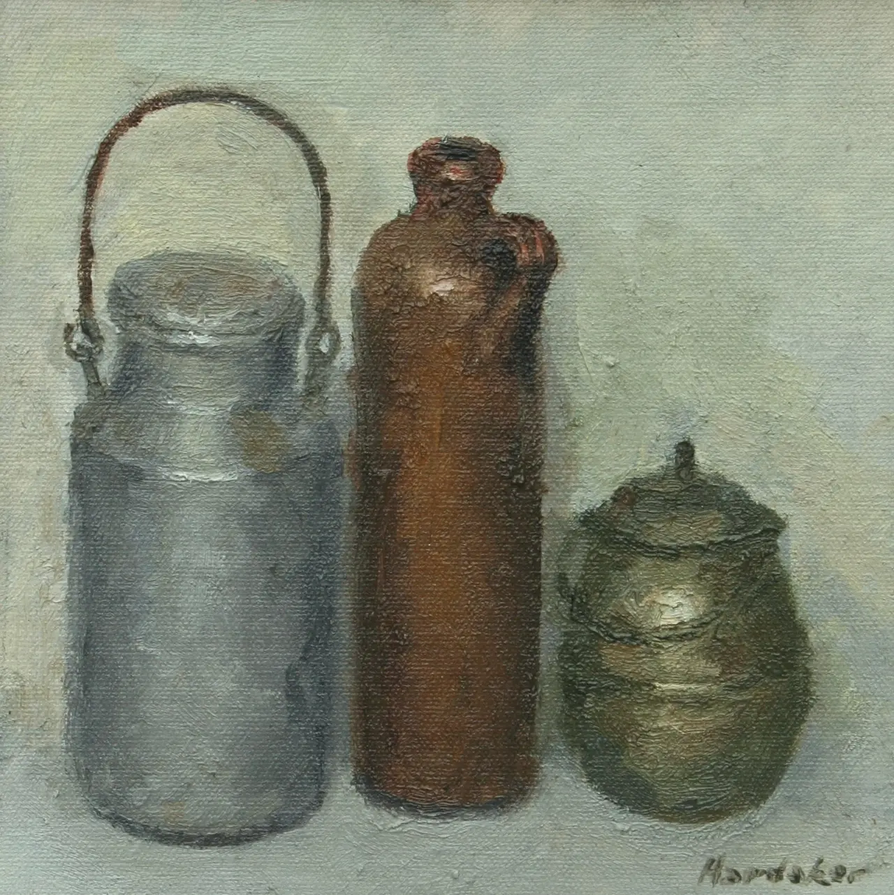 Charles Hardaker - still life: grey, brown, olive