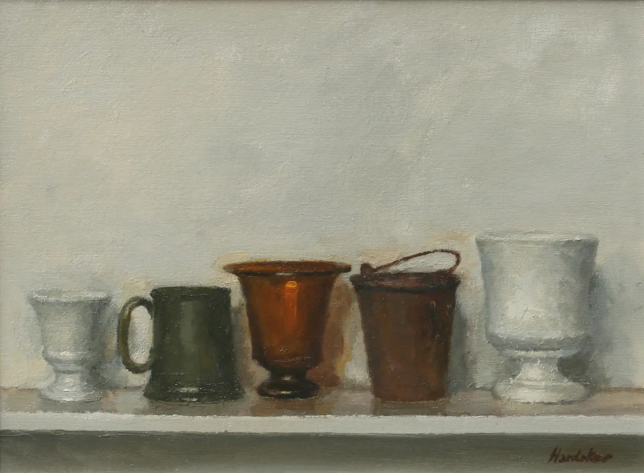 Charles Hardaker - five objects on a shelf