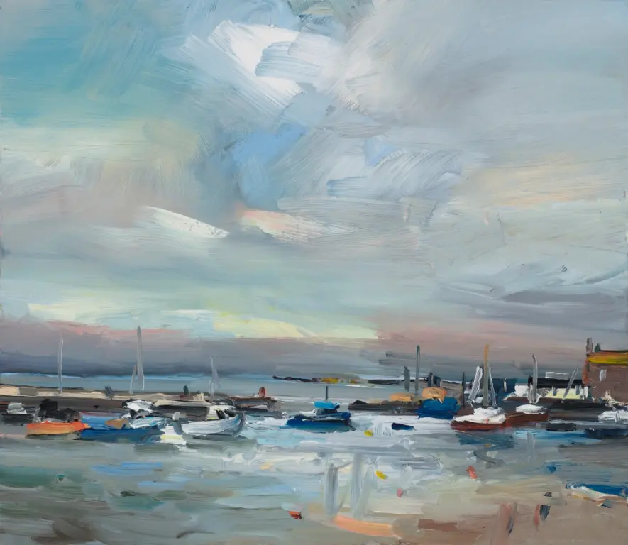 David Atkins - boats in harbour, lyme regis