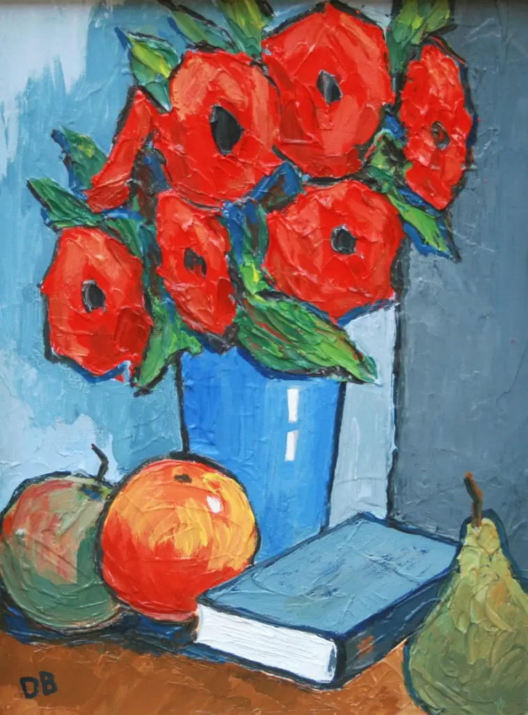 David Barnes - poppies, book and fruit