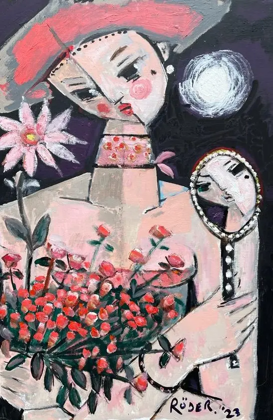 Endre Roder - flower, mirror and moon
