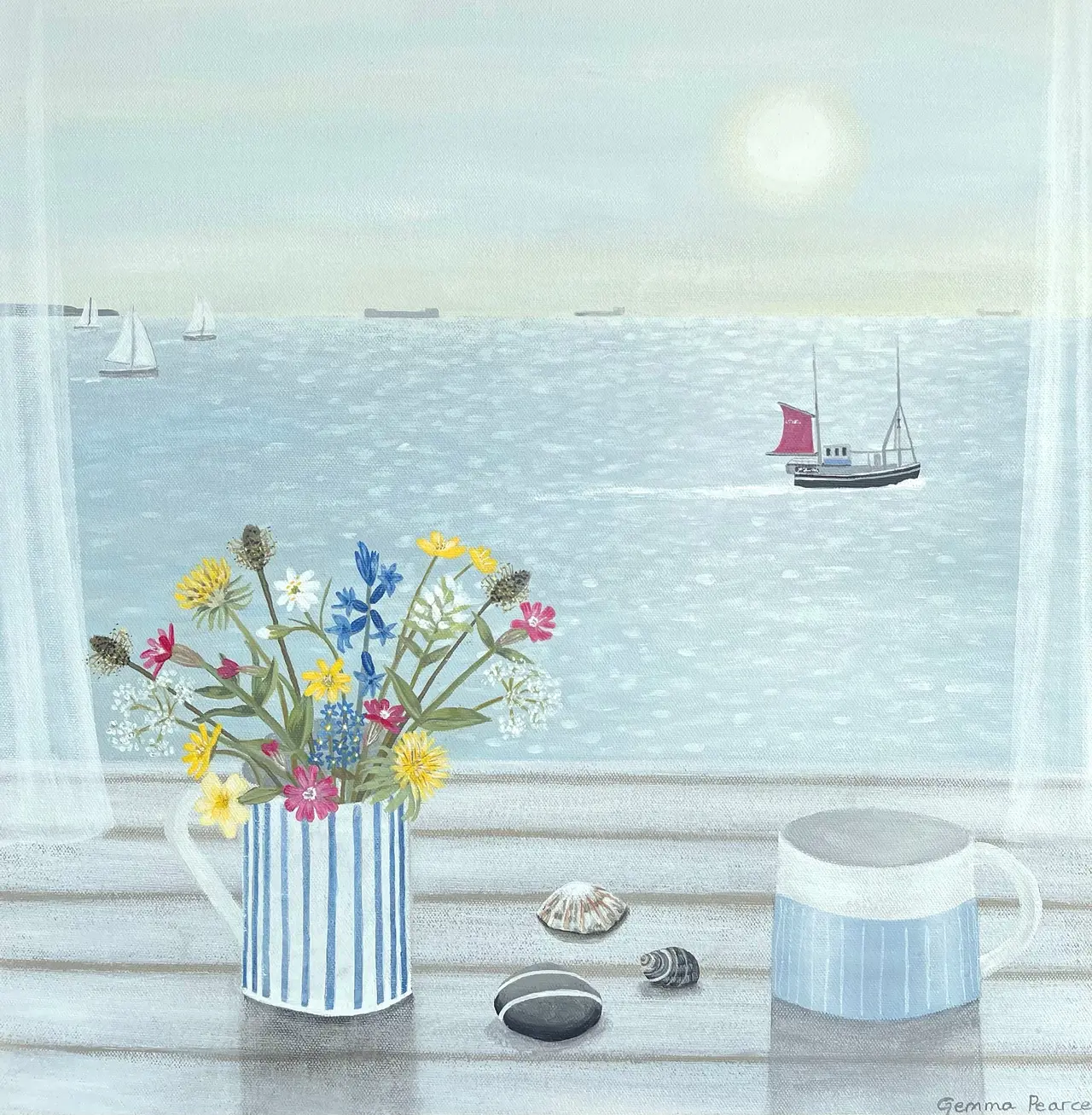 Gemma Pearce - striped jug and wild flowers