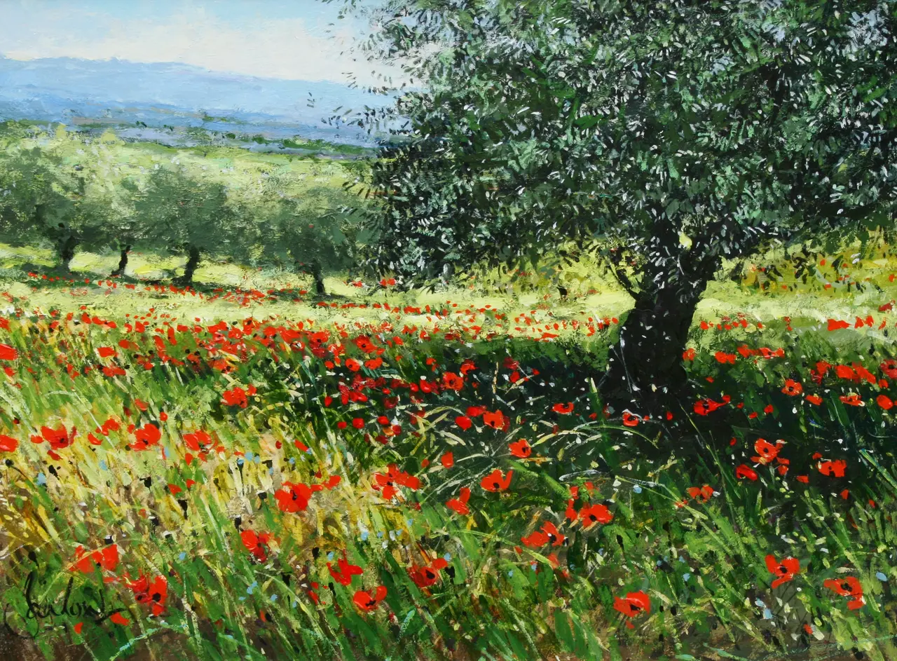 Jeremy Barlow - olive tree with poppies