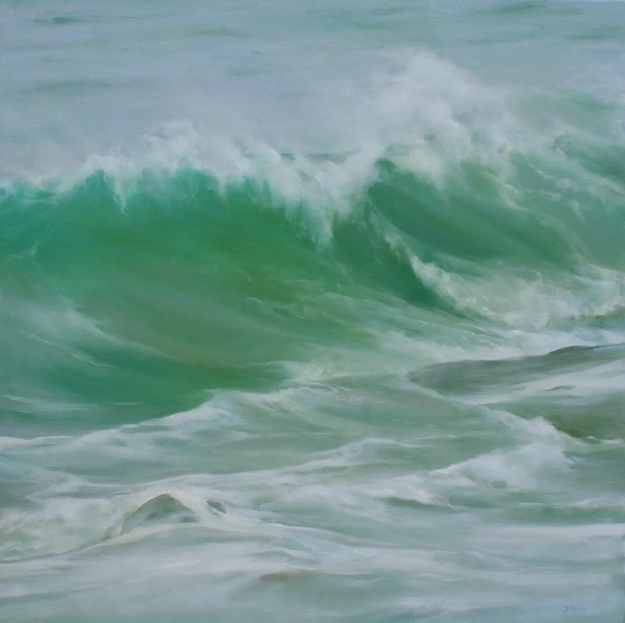Jo Bemis - waves and rocks off the island, st ives