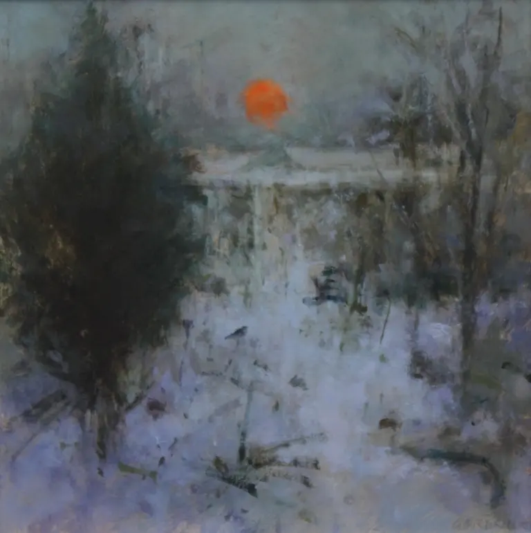 Judith Gardner - winter snow, sun setting
