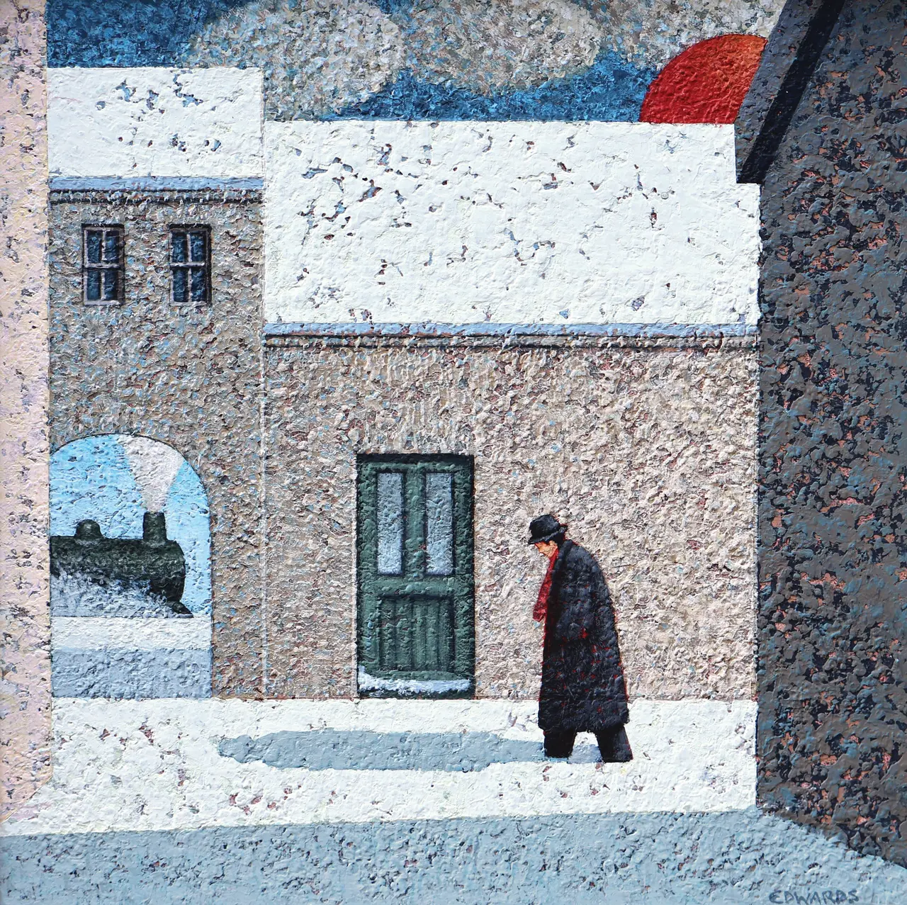 Mark Edwards - red scarf followed by a red balloon