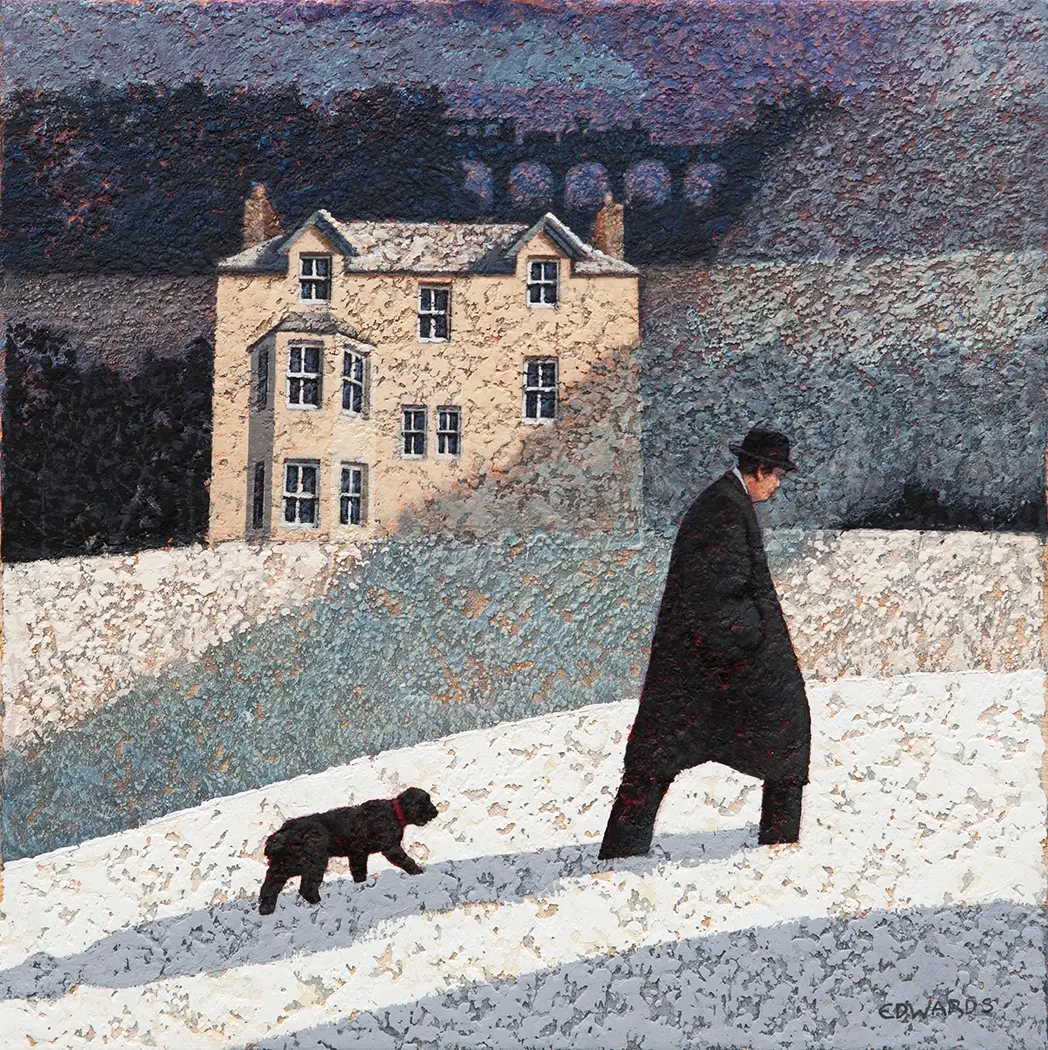 Mark Edwards - walking past two trains