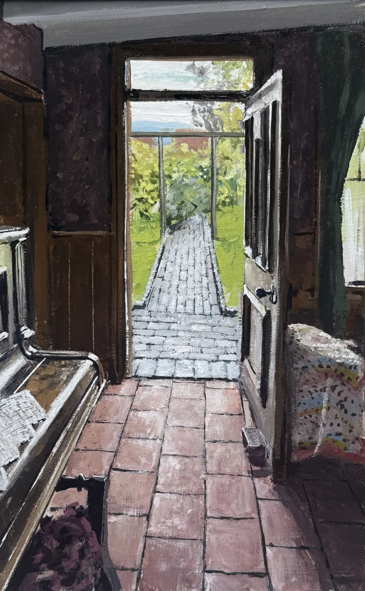 Matthew Wood - the crooked house, view to the garden