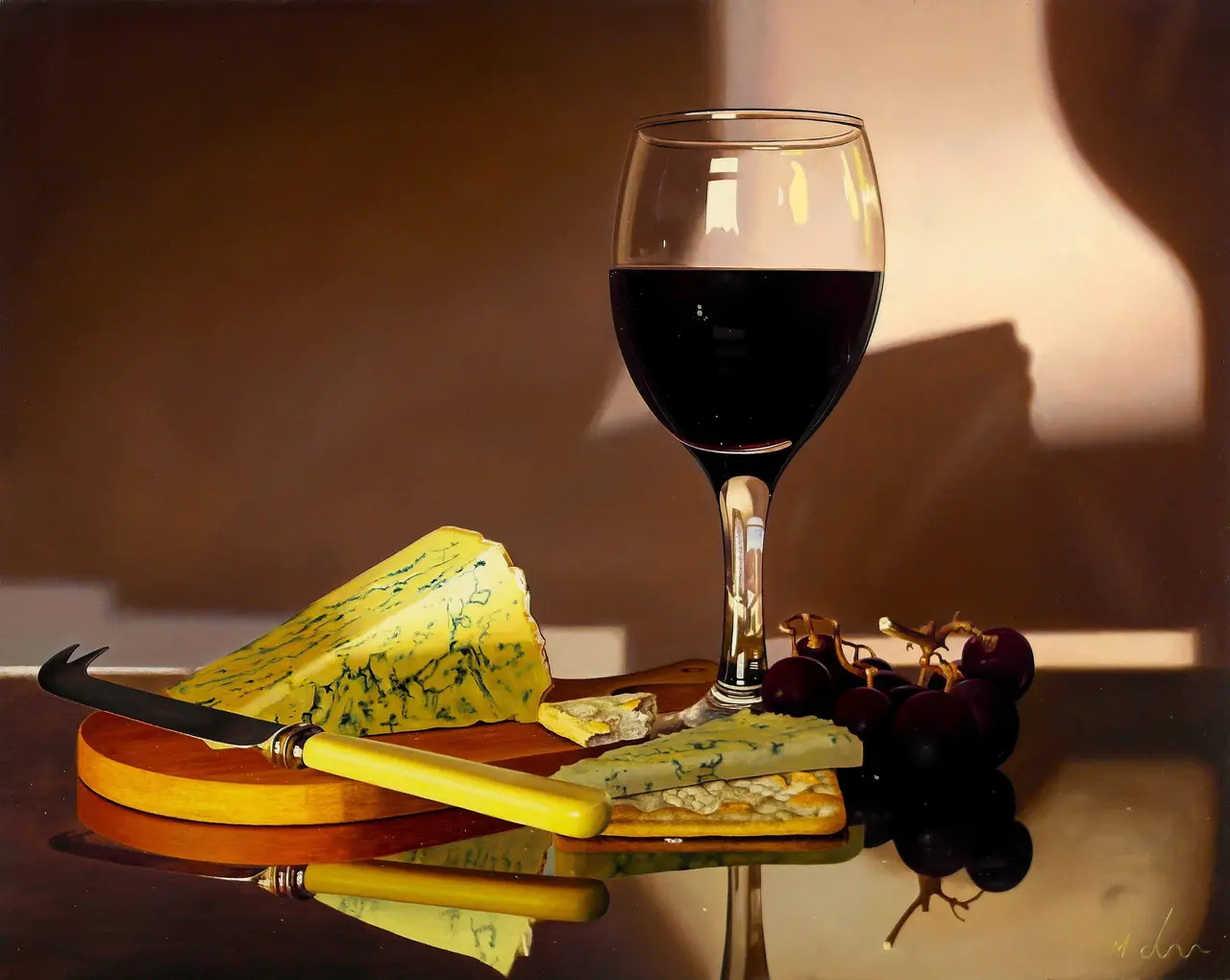 Michael de Bono - red wine with grapes and cheese