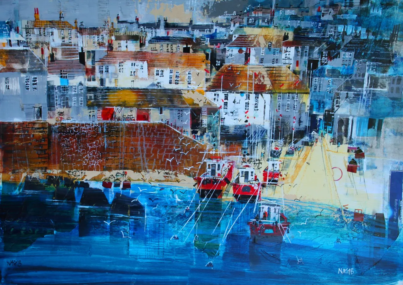 Nagib Karsan - boats in the harbour, port isaac