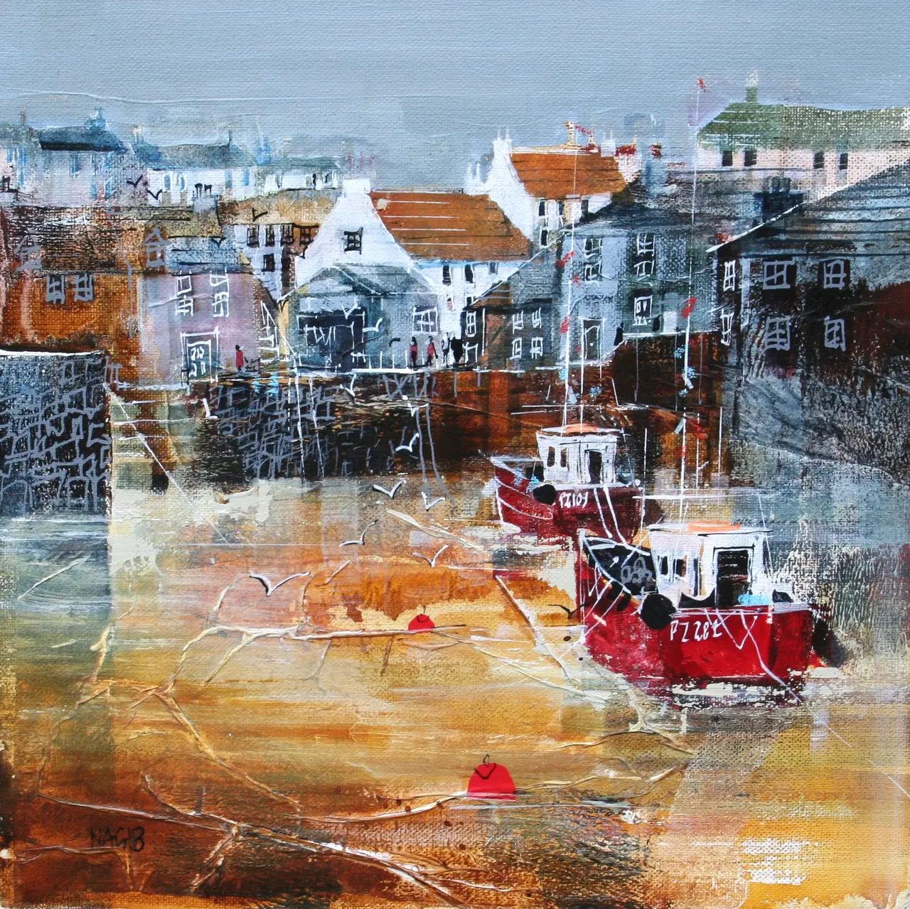 Nagib Karsan - seagulls and boats, polperro