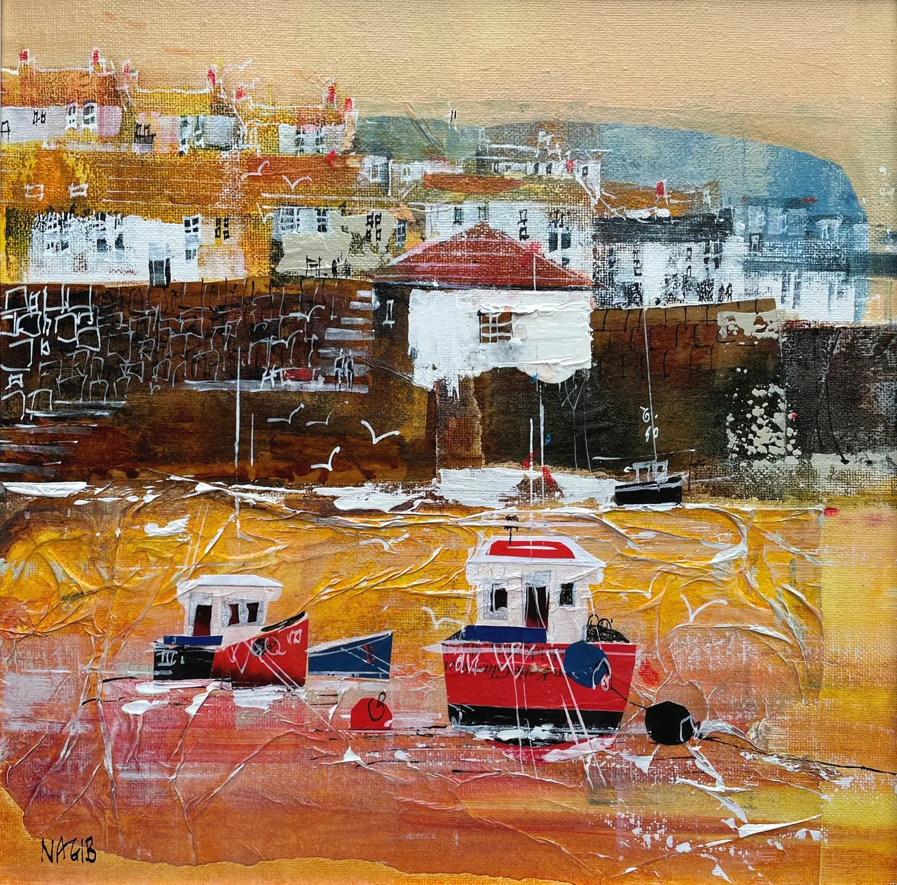 Nagib Karsan - boats in the harbour, coverack