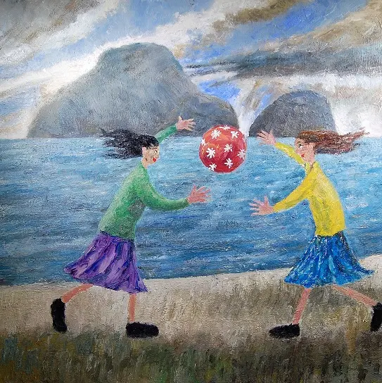 Paul Robinson - two ladies playing ball on the beach 