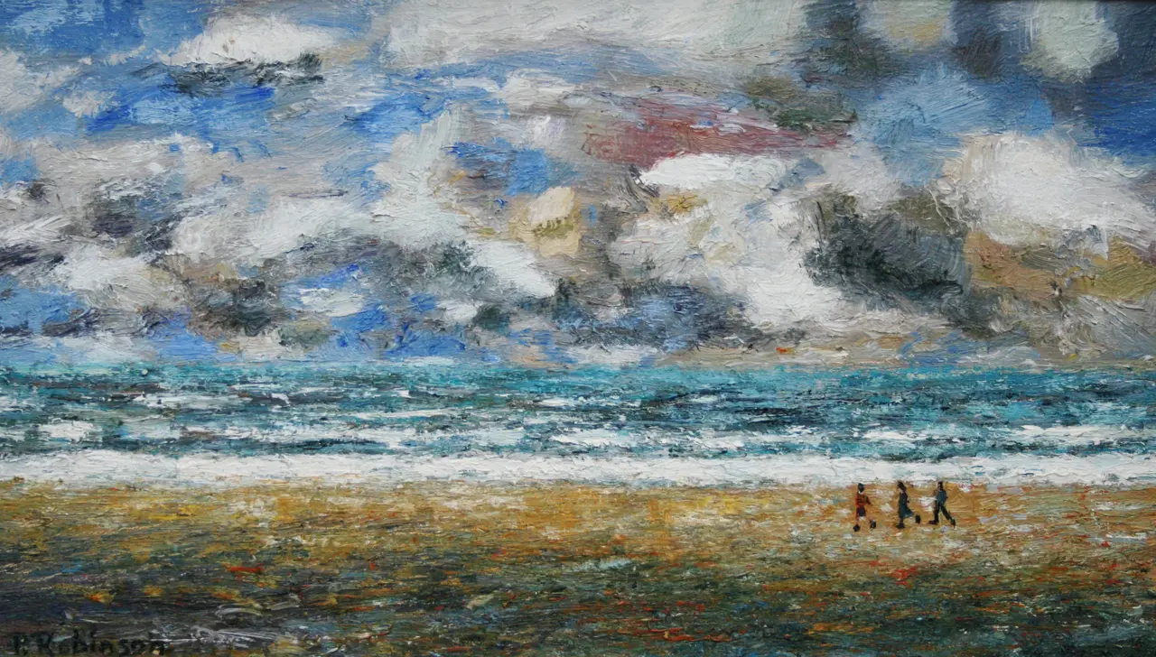 Paul Robinson - three figures on an empty beach