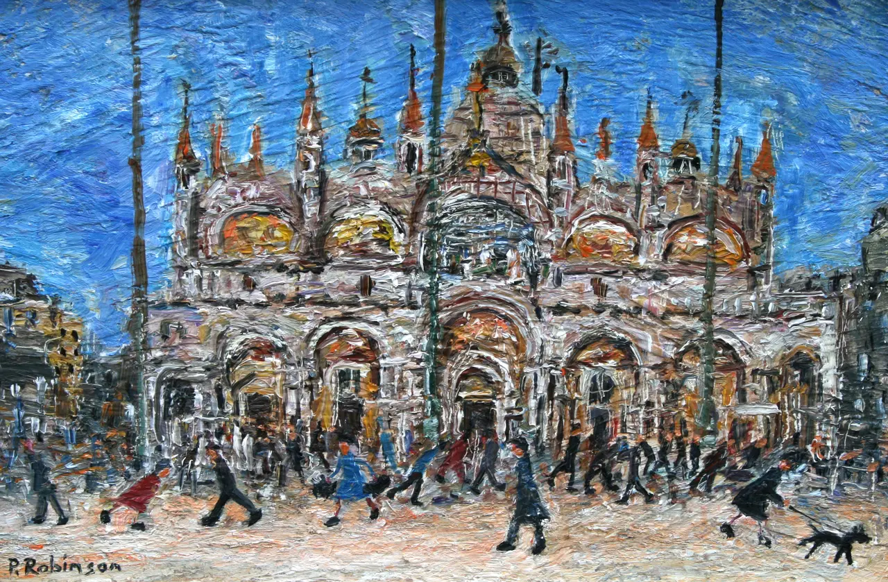 Paul Robinson - lady walking dog across piazza san marco