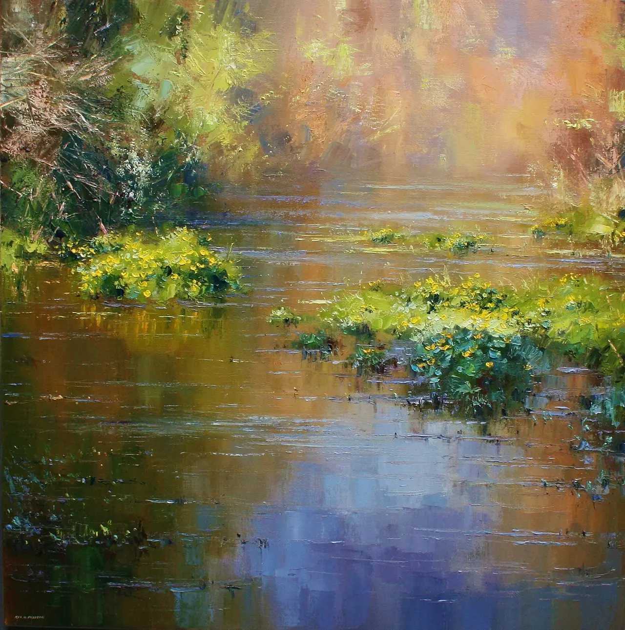 Rex Preston - marsh marigolds, bradford dale, derbyshire