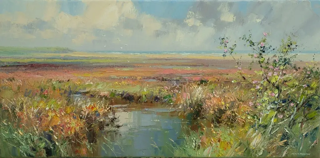 Rex Preston - dog roses, thornham salt marsh, norfolk