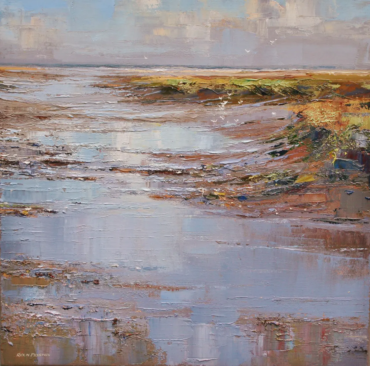 Rex Preston - blue reflections, thornham creek, norfolk