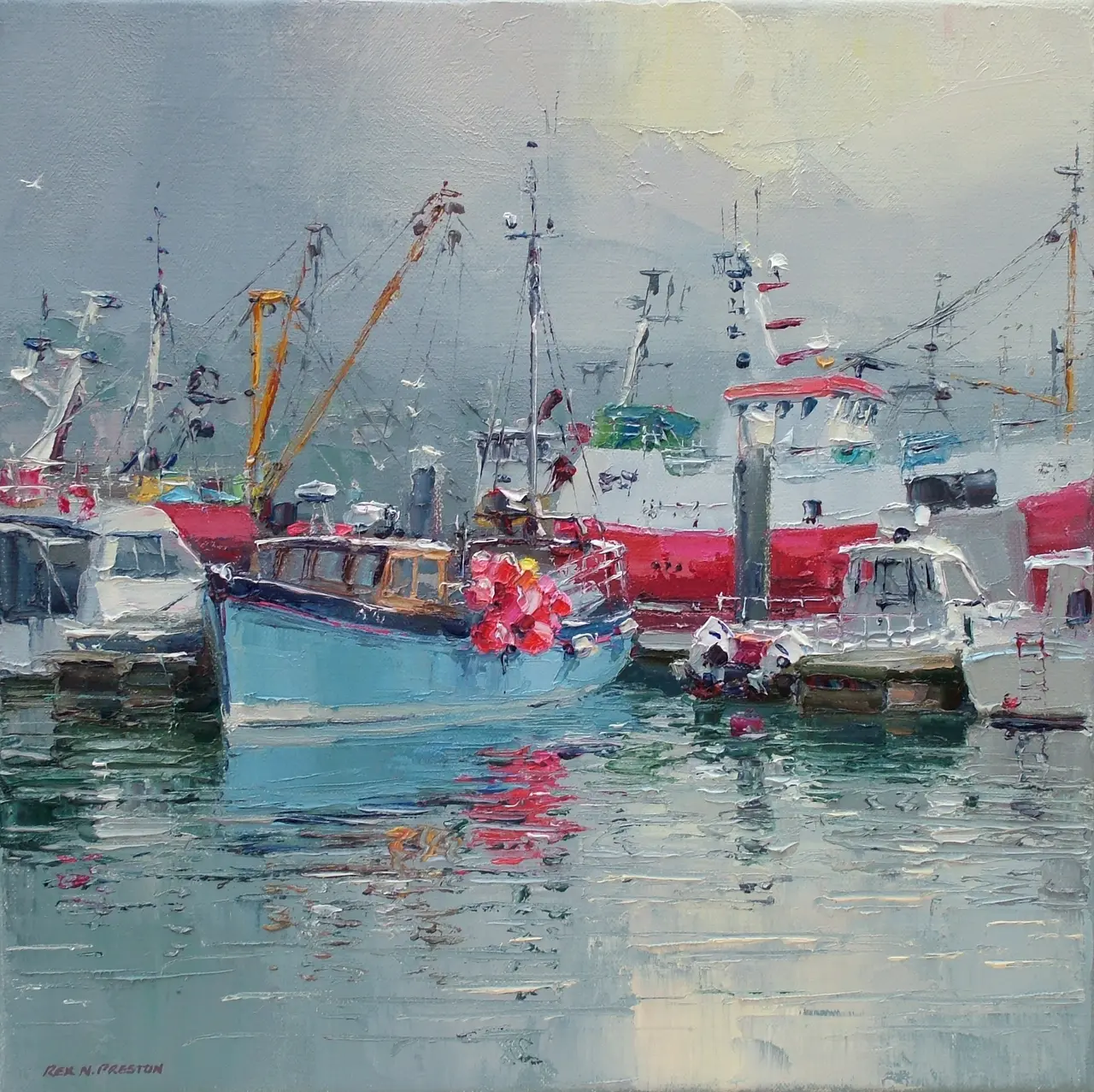 Rex Preston - reflected light, newlyn harbour