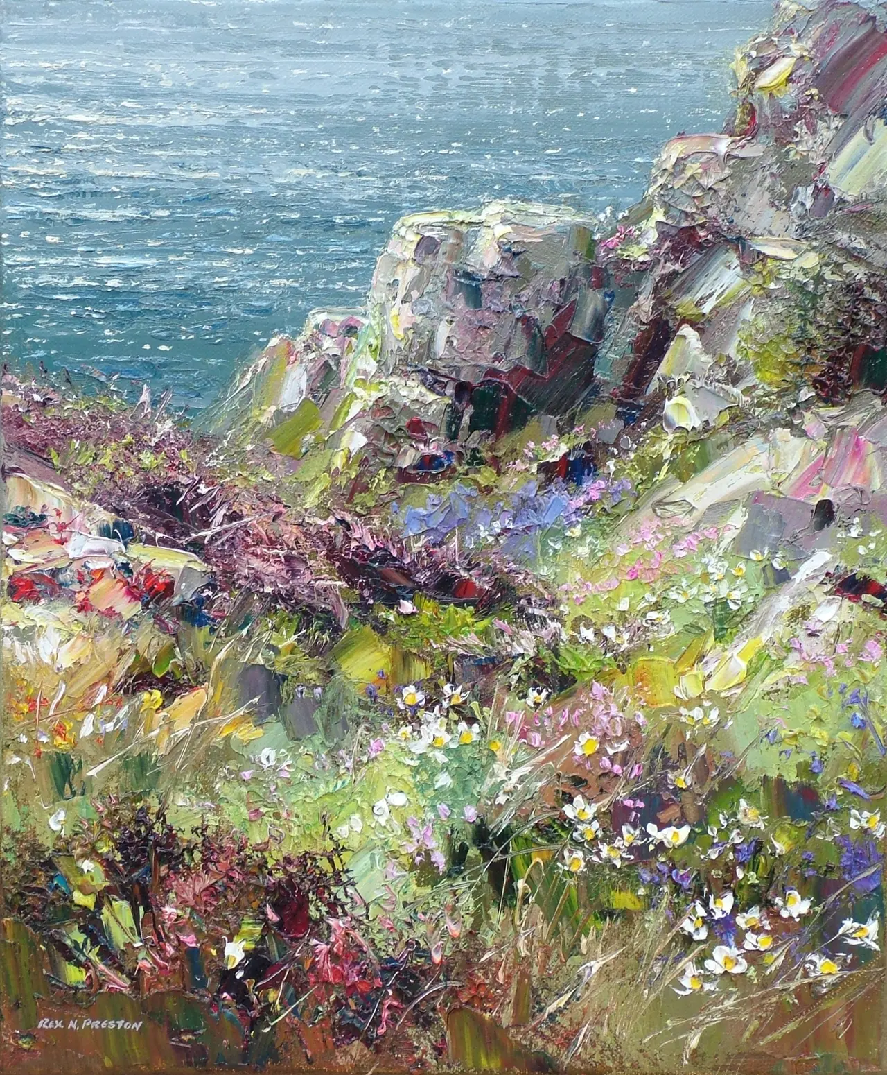 Rex Preston - spring flowers, treen cliffs