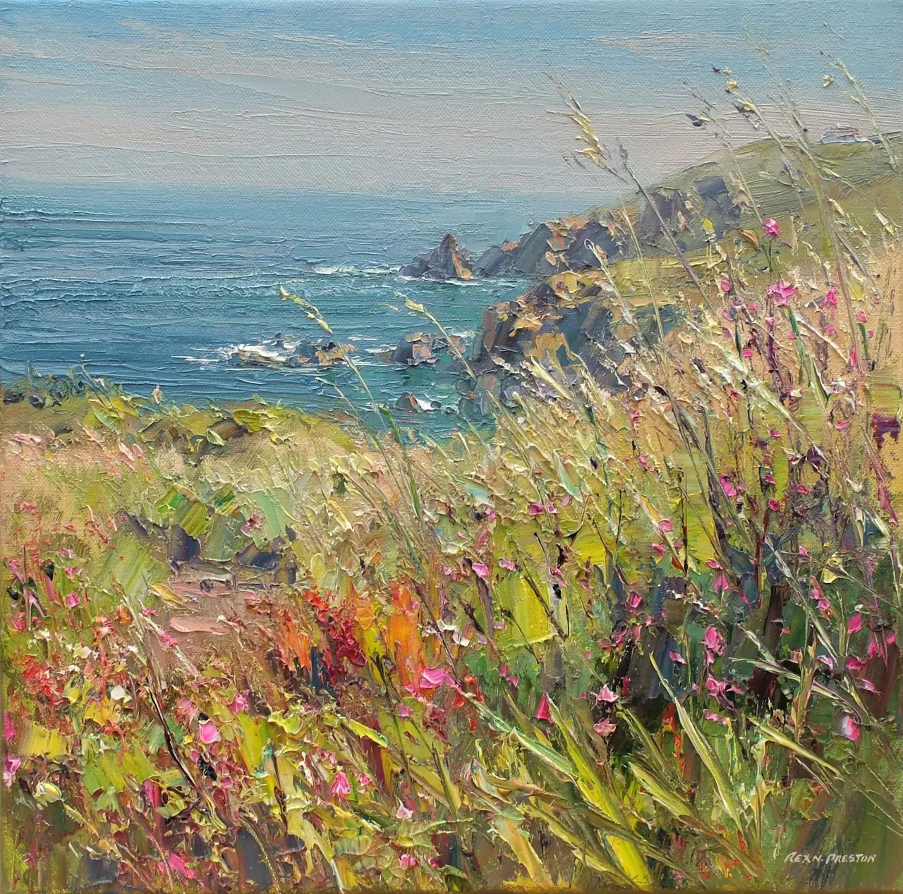 Rex Preston - summer flowers, treen cove, cornwall