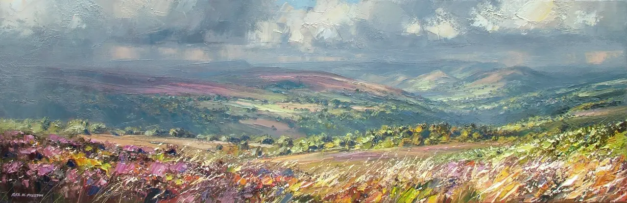 Rex Preston - sunshine and showers, white edge moor, peak district