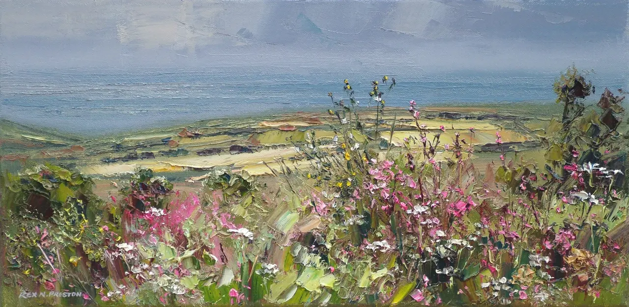 Rex Preston - summer flowers and sunlit fields, cornwall