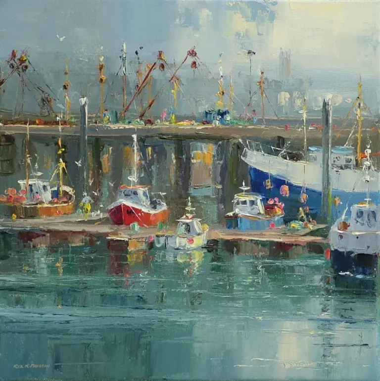 Rex Preston - morning light, newlyn harbour