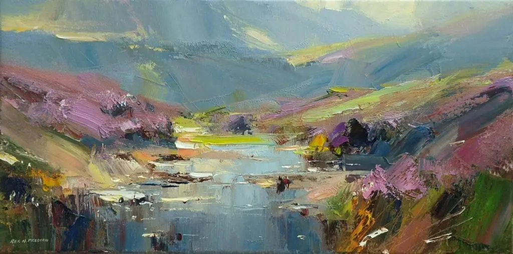 Rex Preston - sunlit stream, derwent moor