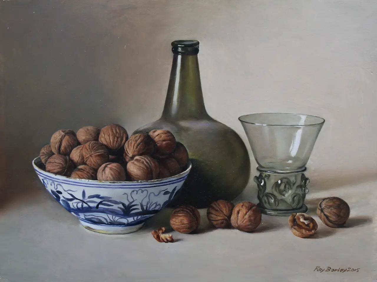 Roy Barley - onion bottle and walnuts in a chinese bowl
