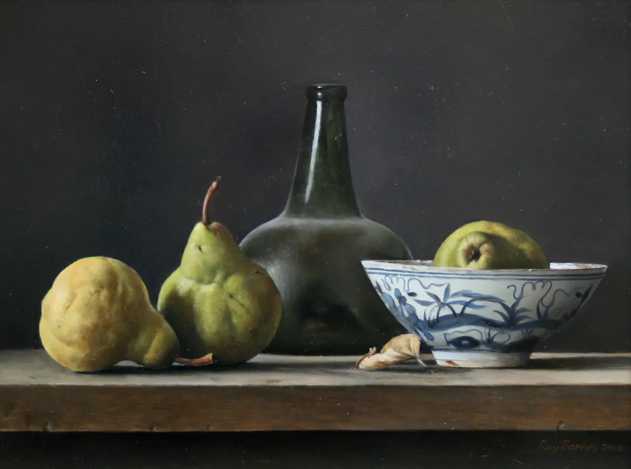 Roy Barley - onion bottle, pears and chinese bowl