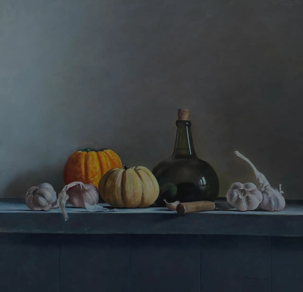 Roy Barley - onion bottle with squashes and garlic