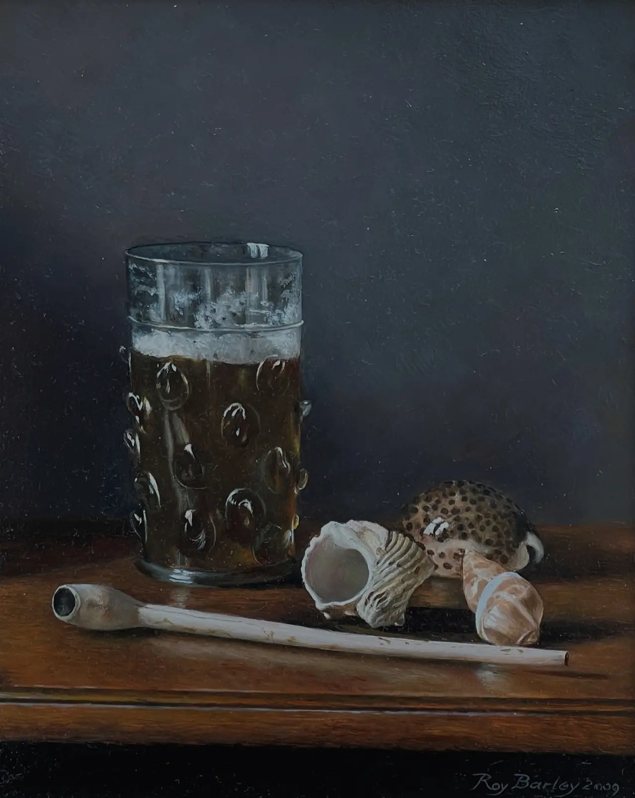 Roy Barley - dutch beer glass with sea shells and clay pipe