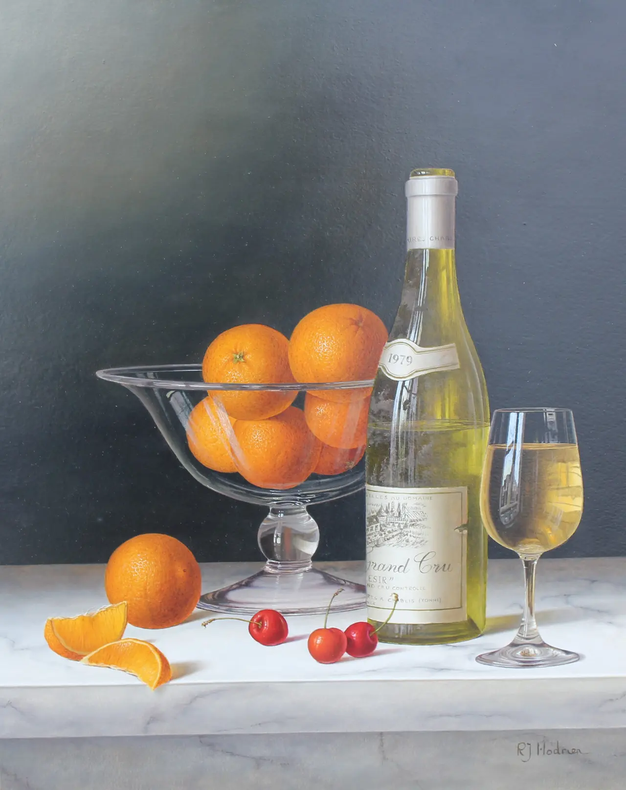 Roy Hodrien - chablis with oranges in a glass bowl