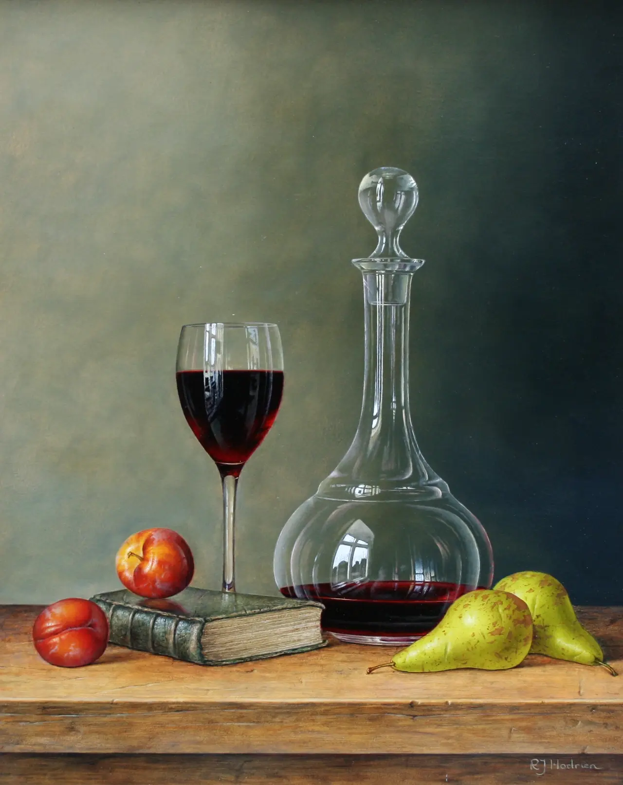Roy Hodrien - wine decanter with plums and pears