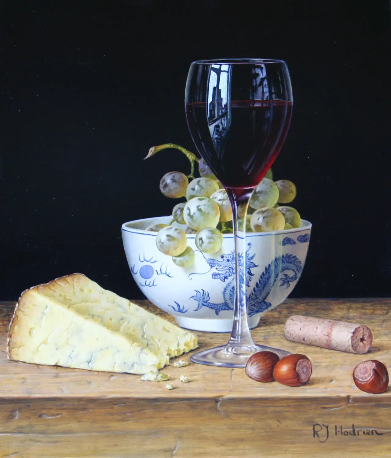 Roy Hodrien - red wine with stilton and chinese bowl