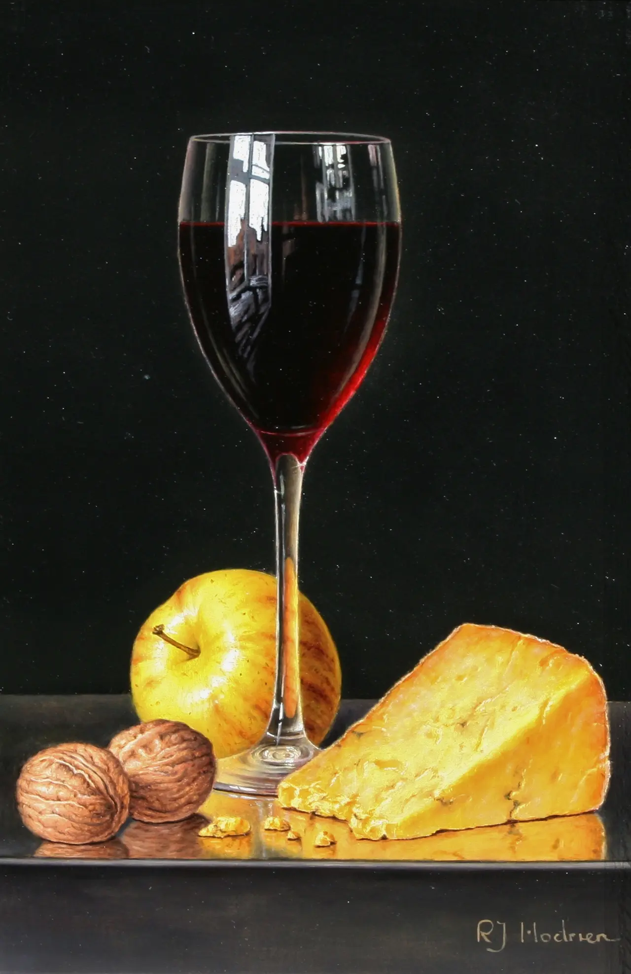 Roy Hodrien - red wine with cheese and walnuts 