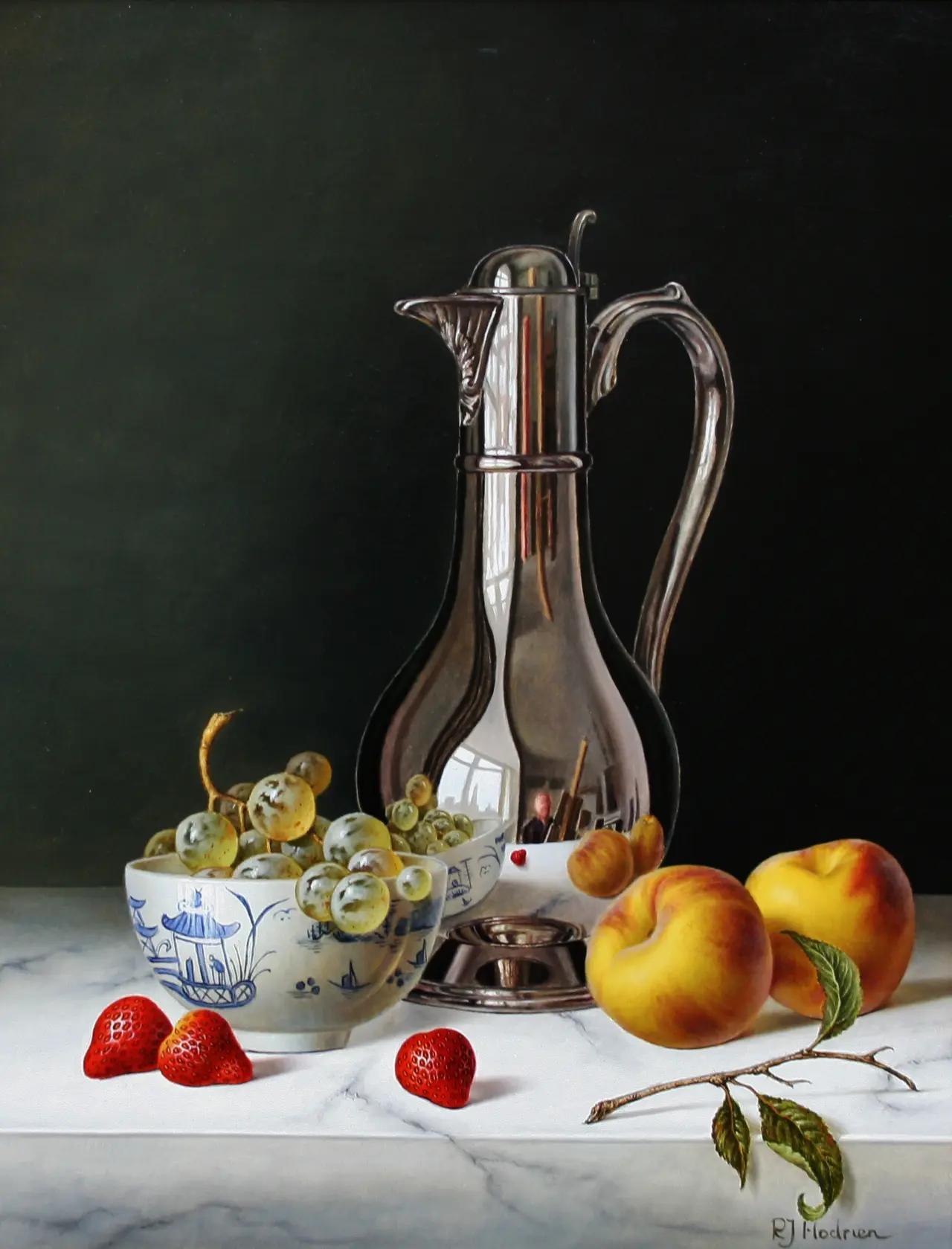 Roy Hodrien - silver flagon with peaches and strawberries