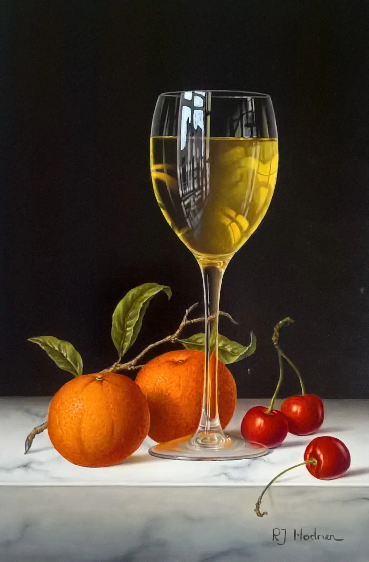 Roy Hodrien - white wine with mandarins and cherries