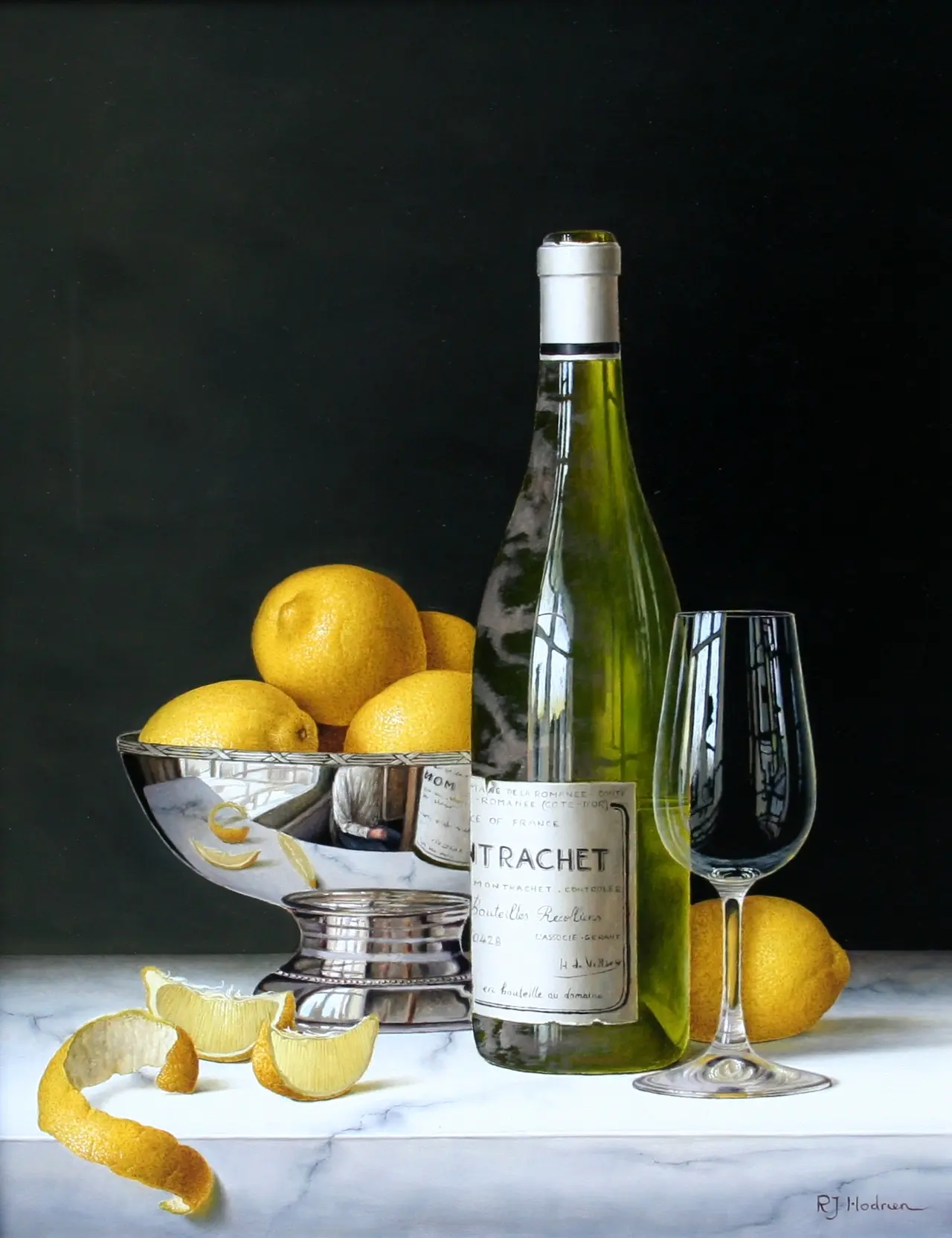 Roy Hodrien - montrachet with lemons and silver bowl