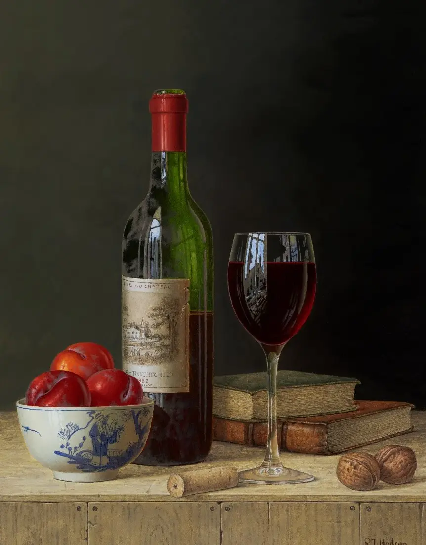 Roy Hodrien - chateau lafite with plums and books