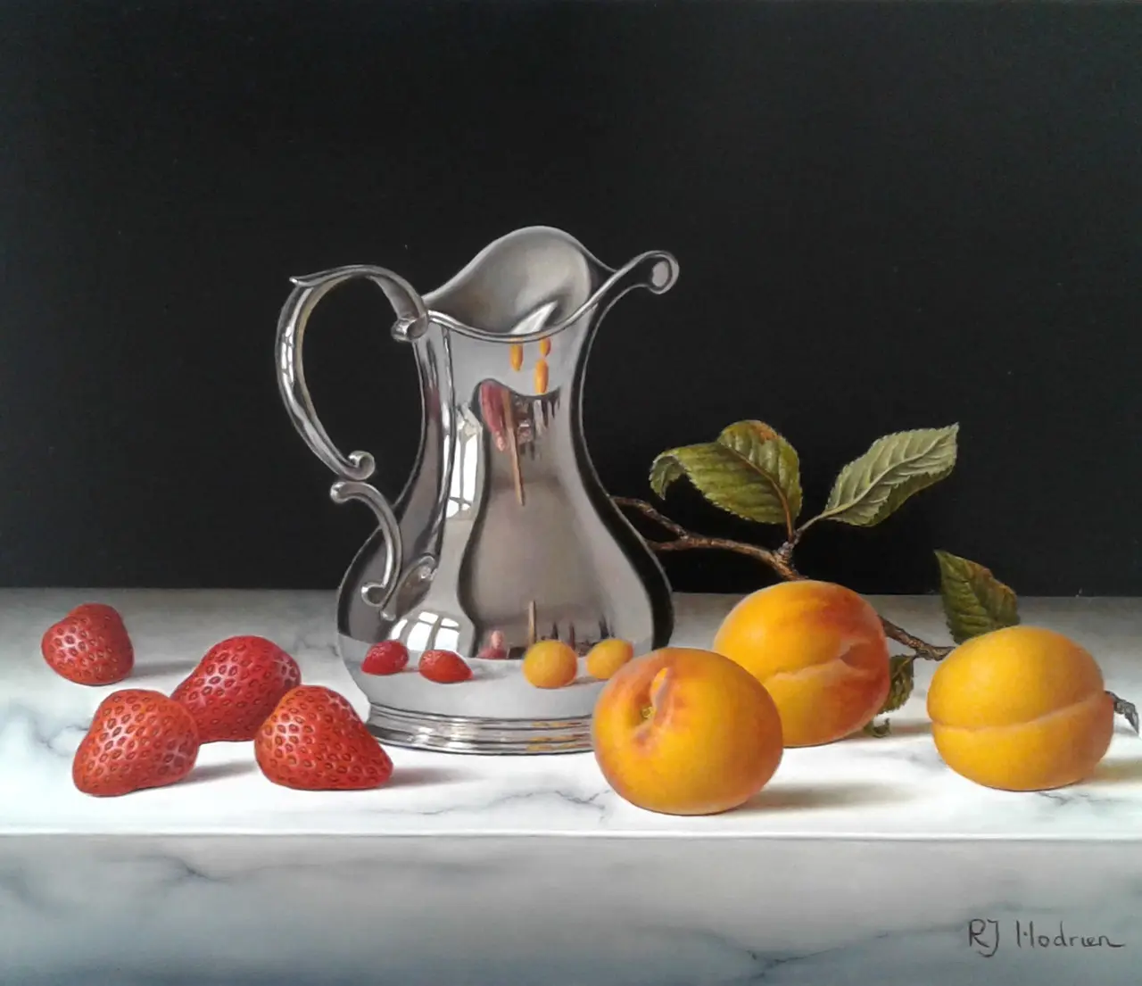 Roy Hodrien - silver jug with apricots